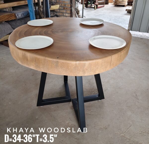 140626 (172) 4 Seater Round Khaya Solid Woodslab - KYR01