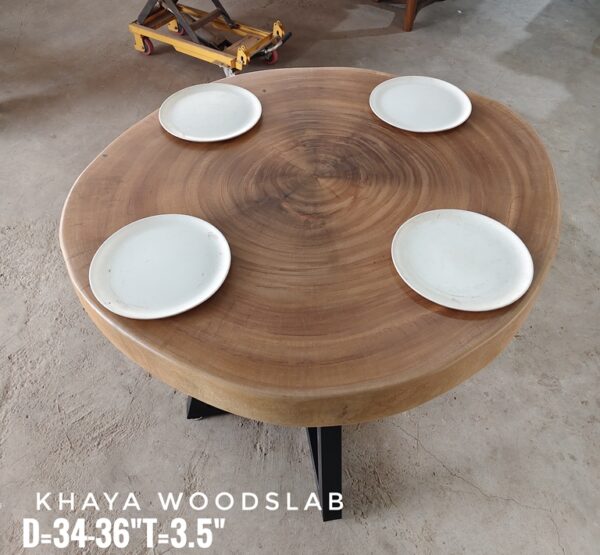 140626 (174) 4 Seater Round Khaya Solid Woodslab - KYR01