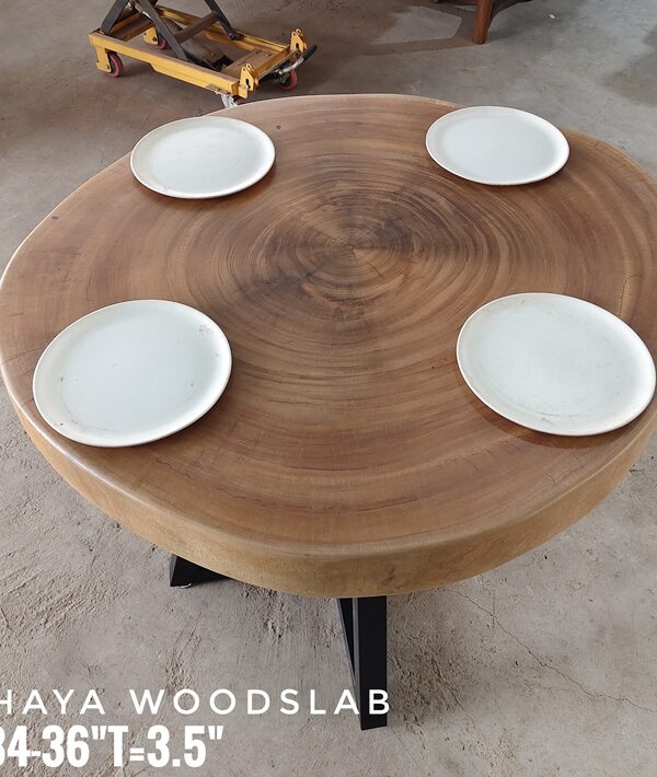 4 Seater Round Khaya Solid Woodslab - KYR01