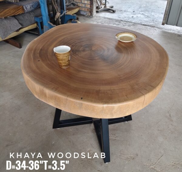 140626 (176) 4 Seater Round Khaya Solid Woodslab - KYR01