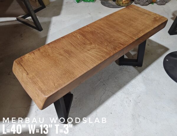 2 Seater Small Bench - Merbau Solid Woodslab MBB01
