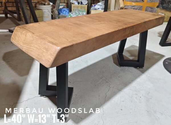 2 Seater Small Bench - Merbau Solid Woodslab MBB01