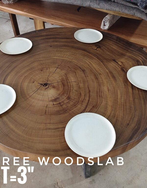 5 Seater Round Shape Raintree Solid Woodslab - RTR01