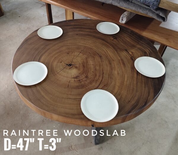 140626 (55) 5 Seater Round Shape Raintree Solid Woodslab - RTR01