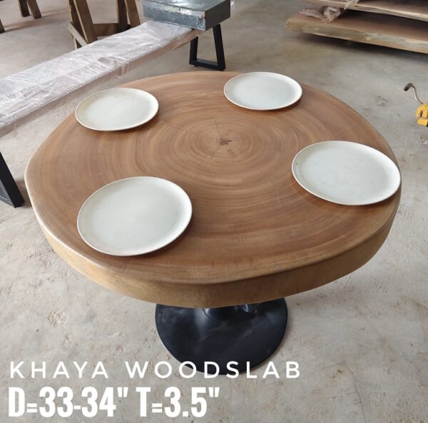 4 Seater Round Khaya Solid Woodslab - KYR01