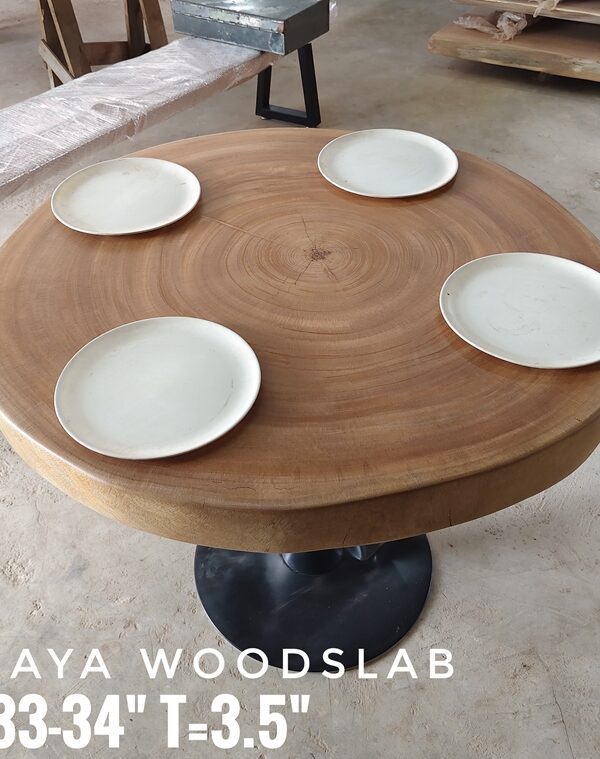 4 Seater Round Khaya Solid Woodslab - KYR01