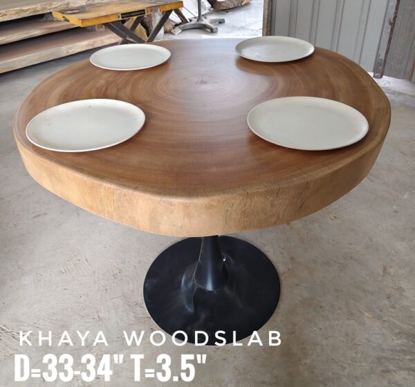 4 Seater Round Khaya Solid Woodslab - KYR01