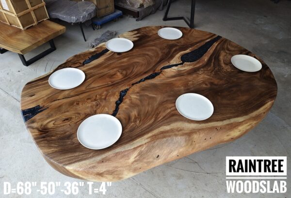 r007 (2) 6-7 Seater Oval Shape Raintree Solid Woodslab - RTOV01