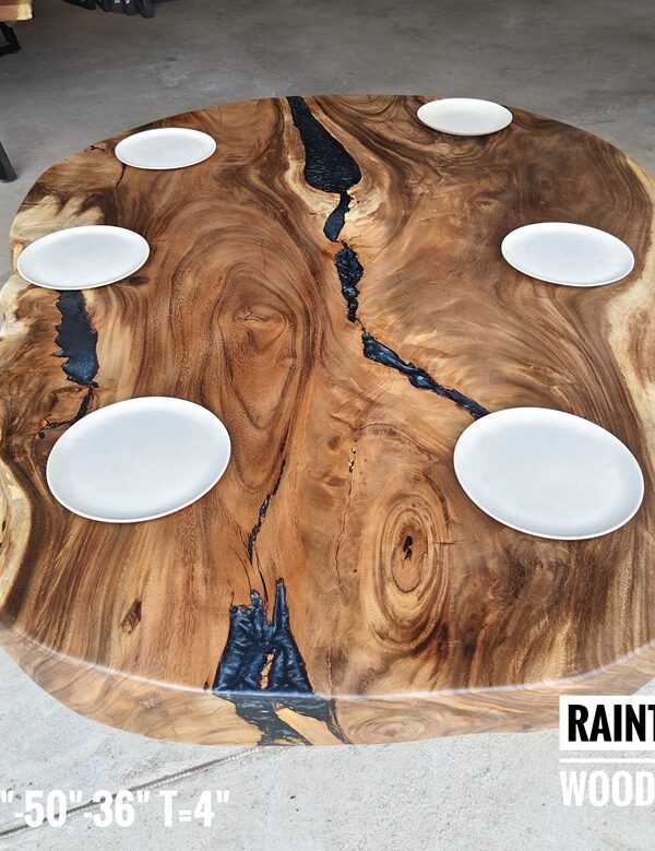 6-7 Seater Oval Shape Raintree Solid Woodslab - RTOV01
