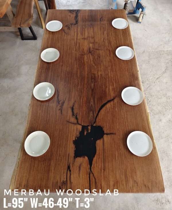 8ft x 4ft - 8-10 Seater-  Merbau Solid Woodslab -MB801
