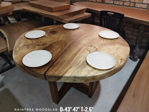 190826 (50) 5 Seater Round Shape Raintree Solid Woodslab - RTR01