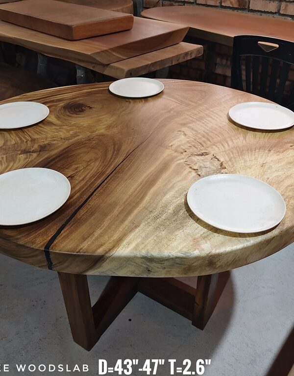 5 Seater Round Shape Raintree Solid Woodslab - RTR01