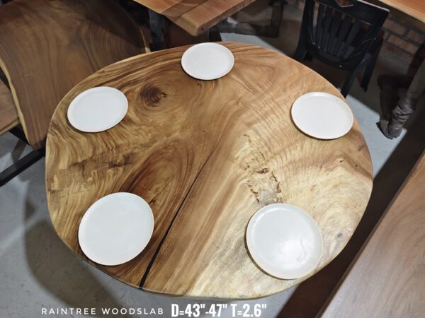 190826 (51) 5 Seater Round Shape Raintree Solid Woodslab - RTR01